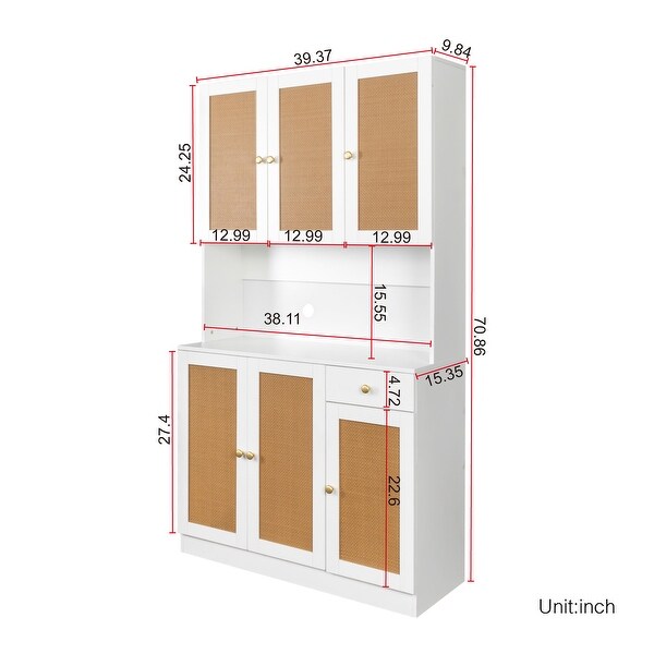 70.87" Tall Kitchen Pantry with 6-Doors, 1-Open Shelves and 1-Drawer - 39.37"W x 15.35" D x70.87"H