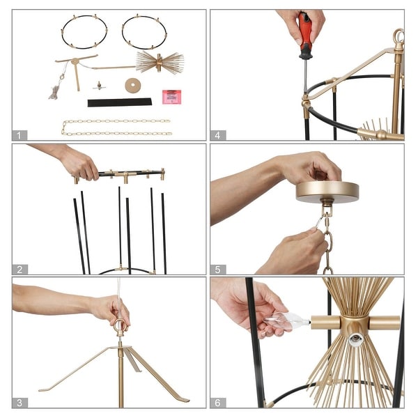 Modern Farmhouse 4-Light Black Gold Starburst Chandelier Cage Pendant Light for Dining Room