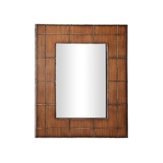 Large Rectangular Golden Brown Wood Wall Mirror with Metal Grid Overlay 36 x 44 - 36 x 1 x 44
