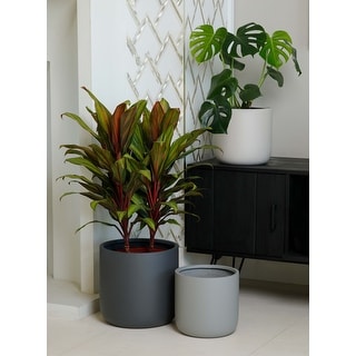 Indoor/Outdoor Large Minimalist Fiberstone Lightweight Cylinder Round Planter Pot - 12, 9 in