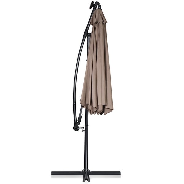 Costway 10FT Patio Offset Umbrella Solar LED 360degrees Rotation Brown
