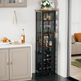 Freestanding Wine Rack Bar Cabinet 18 Bottles Wine Rack/2 Rows Glass Holder