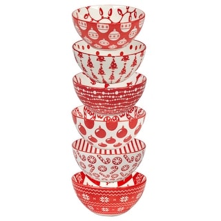 Certified International Peppermint Candy 30 oz. All Purpose Bowls, Set of 6 Assorted Designs - 30 oz.