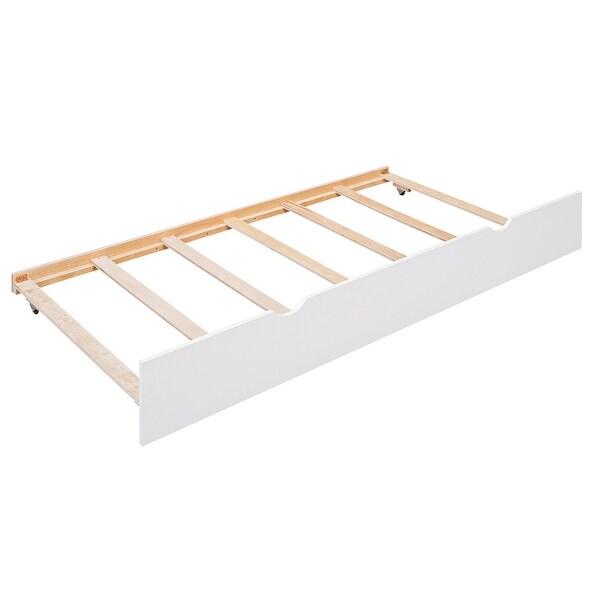 Modern Full over Full Bunk Bed with Storage Shelves, Twin Size Trundle and Ladder