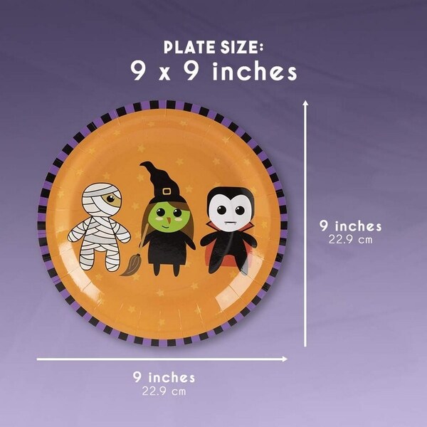 Bulk 80pc Paper Dinner Plates Halloween Mummy Witch Vampire Party Supplies 9 in. - 9" X 9"