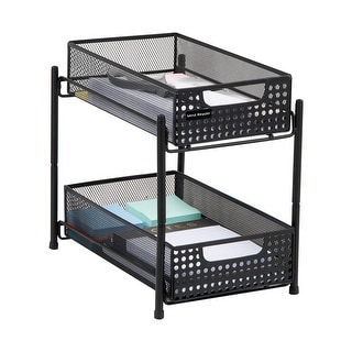 Mind Reader Network Collection, 2-Tier Sliding Basket Storage, Kitchen, Desk, Makeup, Cabinet Organizer, Metal Mesh, Black