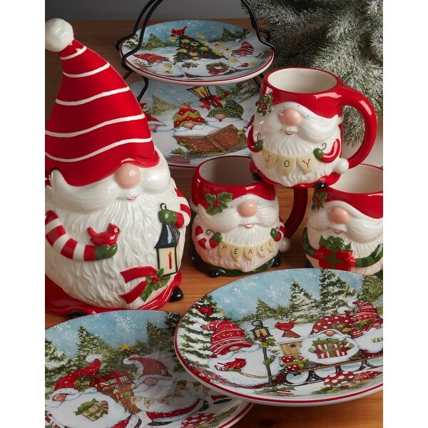 Certified International Christmas Gnomes 9" Soup/Pasta Bowls, Set of 4 Assorted Designs - 9-inch