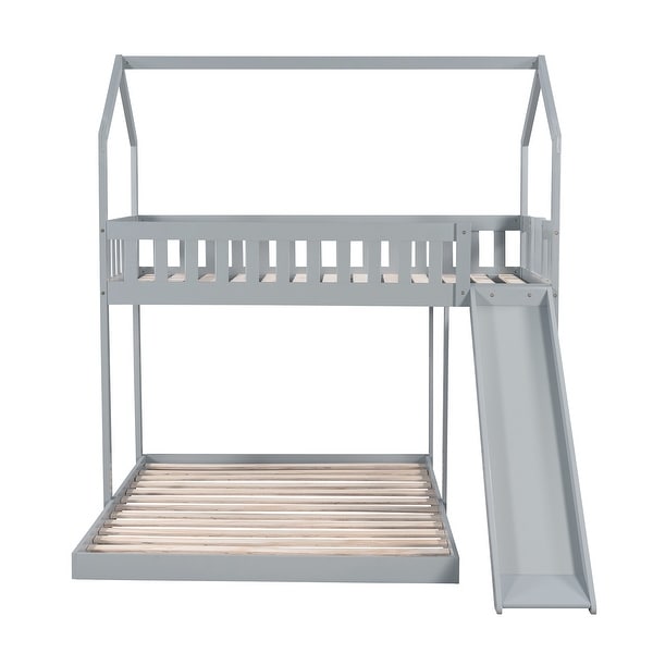 Twin over Full House Bunk Bed with Slide,Full-Length Guardrail