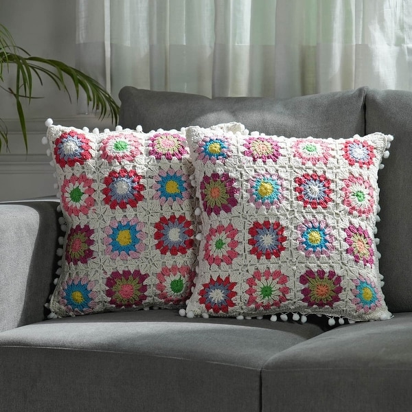 Set of 2 Flower Pattern Ultra Soft Cotton Cushion Cover with Zipper