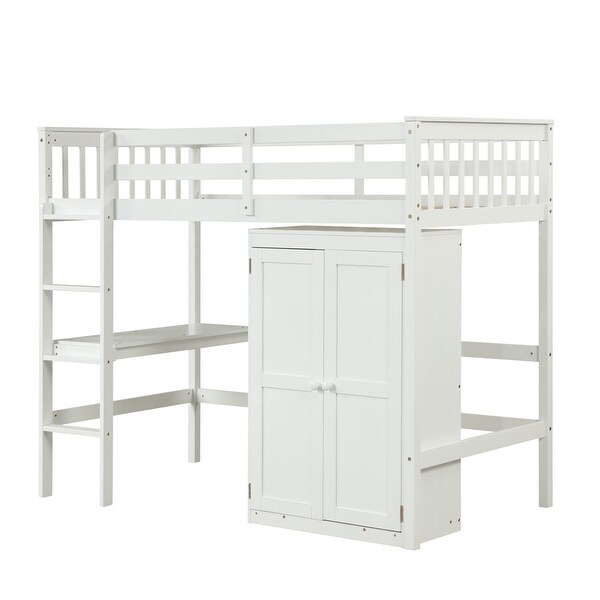 Study Loft Bed Wood Loft Bed with Desk and Wardrobe