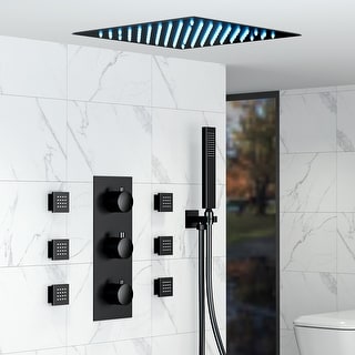 LED Thermostatic Faucet Shower System 12" Rainfall High Pressure Shower Head with 6 body Jets,Ceiling Mounted