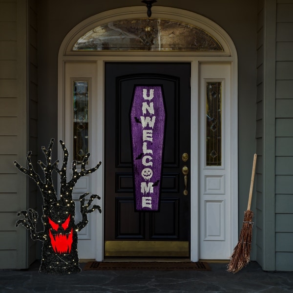 48" Pre-Lit Frightening Face Halloween Tree