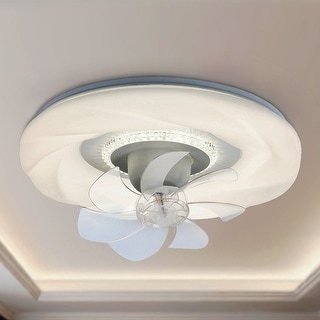 Oaks Aura 20in.Italian Cream Style Low Profile Ceiling Fan with Light,360°Rotate Dual Control Flush Mount Ceiling Fan