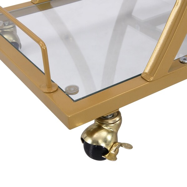 Golden Bar Cart with Wine Rack Tempered Glass Metal Frame