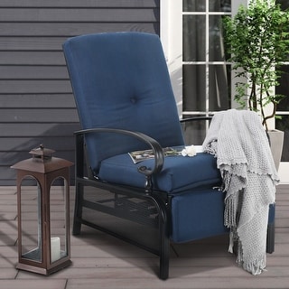 Outdoor Adjustable Cushioned Metal Patio Recliner Lounge Chair