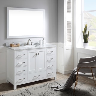 BATHLET 48 inch White Bathroom Vanity Set with Carrara Marble Top