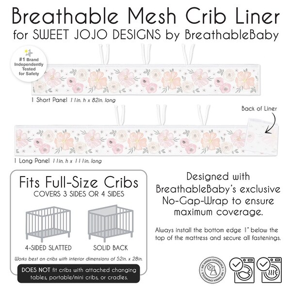 Boho Floral Girl Sweet Jojo Designs + BreathableBaby Breathable Mesh Crib Liner Anti Bumper Pad Bohemian Farmhouse Watercolor