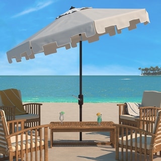 SAFAVIEH Zimmerman Market Beige Aluminum Tilt and Crank 9-foot Patio Umbrella With Flap