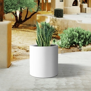 Plantara 16" D Solid White Concrete Outdoor planter, LargeFlower pot, Modern Round Plant pot for Garden with Drainage Hole