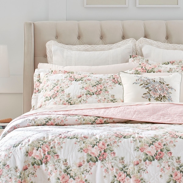 Laura Ashley Joyce Cotton Reversible Pink Quilt Set