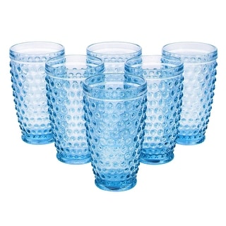 Martha Stewart 6 Piece Hobnail Handmade Glass Tumbler Set in Blue