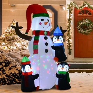 HOMCOM 6' Snowman Inflatable Cute Christmas Decoration, Hugging Penguin Inflatables
