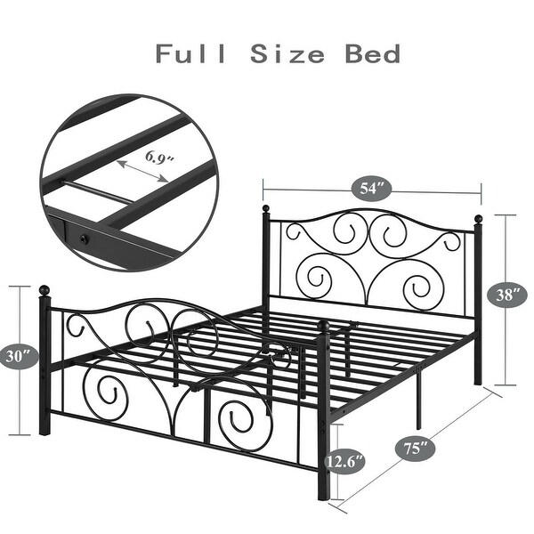 Metal Platform Bed Frame with Scroll Headboard