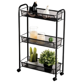 3 Tier Mesh Rolling Cart Mobile Organizer Multifunctional Storage Cart