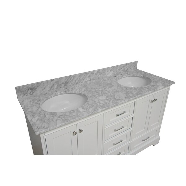 KitchenBathCollection Harper 60" Double Bathroom Vanity with Carrara Marble Top