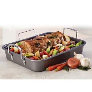 Farberware Nonstick Bakeware 12-Inch x 16-Inch Roaster with Rack, Gray