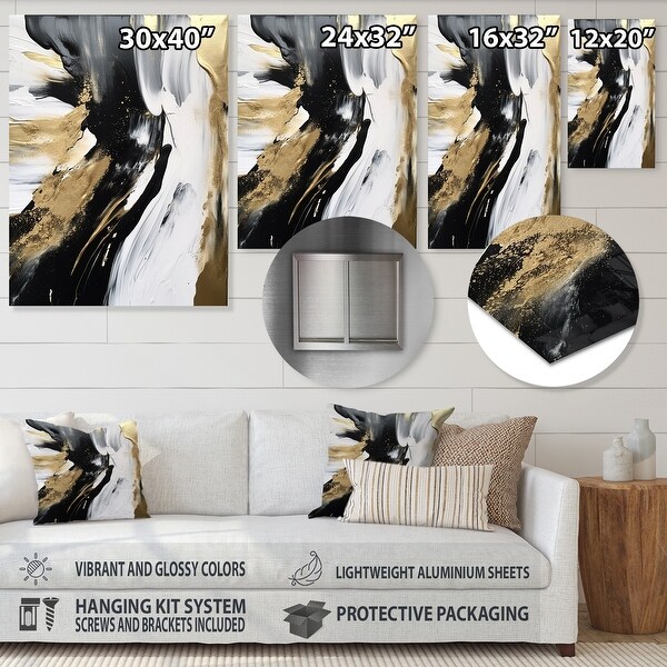 Designart "Minimal Joy In Black And Gold VII" Abstract Painting Metal Wall Art