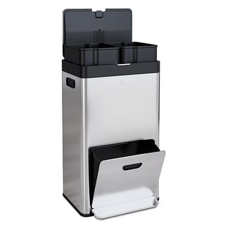 14.8-Gallon 3-Bucket Kitchen Trash Can with Lid in Stainless Steel