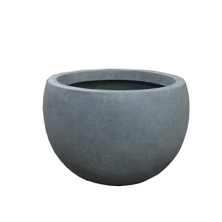 Kante Lightweight Concrete Outdoor Round Bowl Planter, 13 Inch Tall, Slate Gray