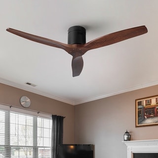 Modern 52 in. Flush Mount Outdoor/Indoor Ceiling Fan with 3 Solid Wood Blades and DC Reversible Motor