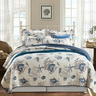 3 Pcs Cotton Bedspread Coverlet Set Printed Quilt King Size Conch