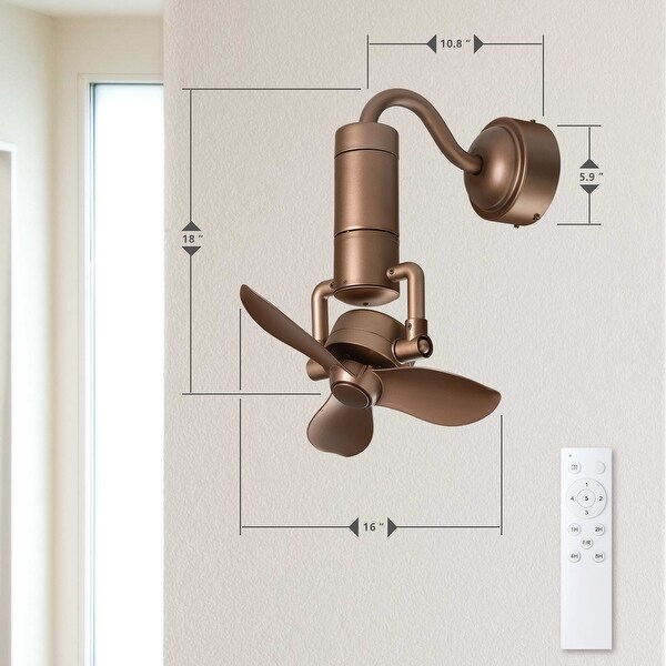 Wall Mounted 3-Blade Indoor Ceiling Fan without Light, Remote Control, 5-Speed DC Motor