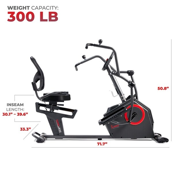Sunny Health & Fitness Electromagnetic Recumbent Cross Trainer Exercise Elliptical Bike w/Arm Exercisers SunnyFit App