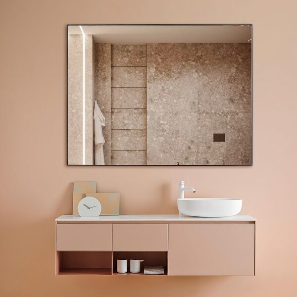 Vanta Black Metal Framed Wall Mirror with Dual Mounting Brackets