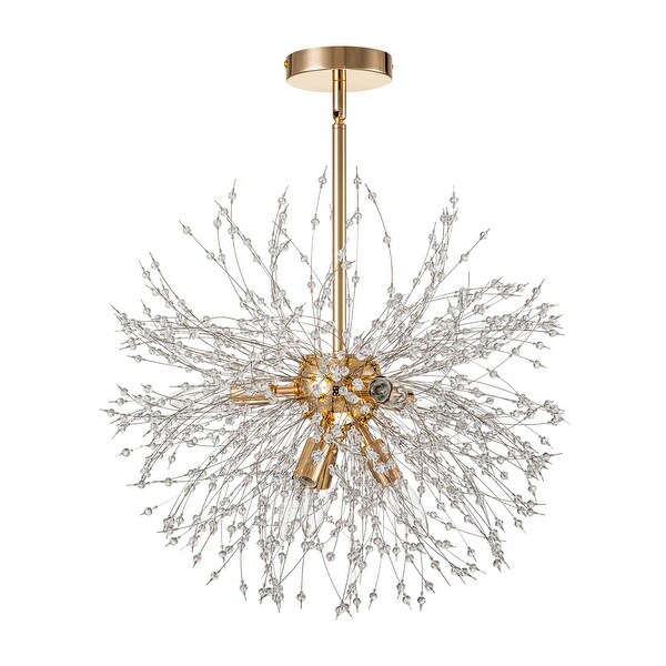 6-Light 20 in. Gold Glam Firework Crystal Sputnik Starburst Sphere Semi- Flush Mount - 20.4 in. W