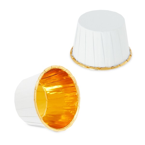 White and Gold Foil Cupcake Liners, Standard Muffin Baking Cups (100 Pack)