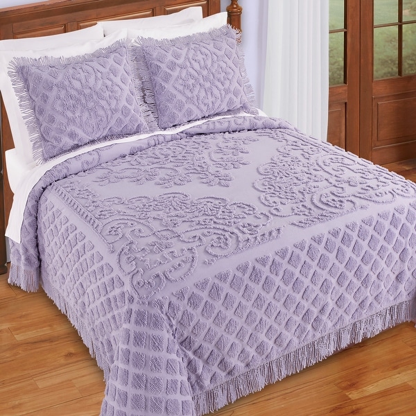 Lavender Textured Design Royalty Chenille Fringe Bedspread