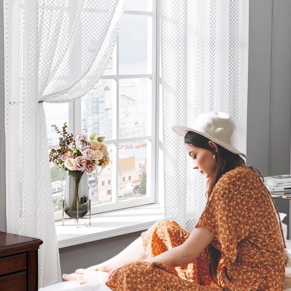 Deconovo Sheer Knitted Plaid Curtain (2 Panel)