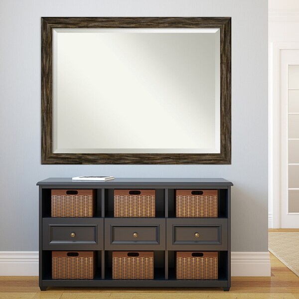 Beveled Wood Wall Mirror - Fencepost Brown Narrow Frame