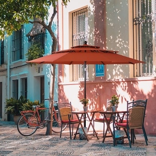 10ft 3 Tiers Vented Patio Outdoor Umbrella with Auto-tilt and Crank Lift