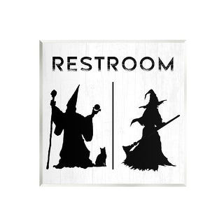 Stupell Rustic Witch & Wizard Halloween Restroom Sign Wood Wall Art, Design by Daphne Polselli