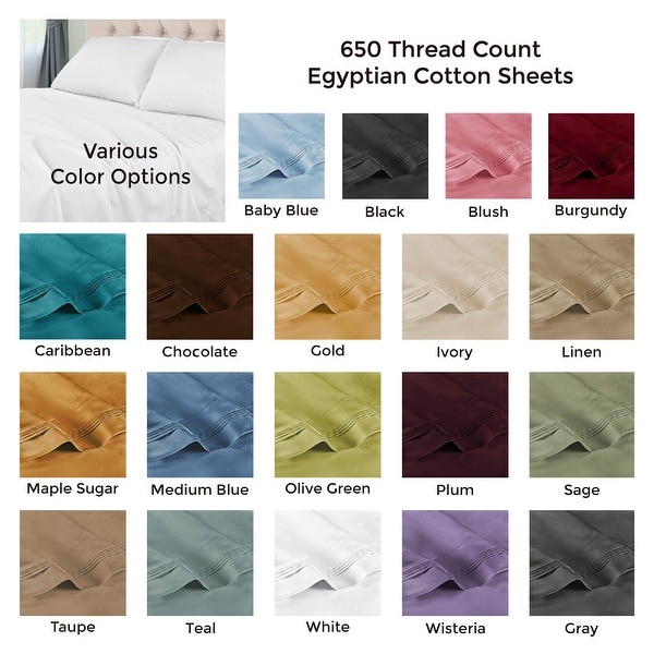 Superior Egyptian Cotton 650 Thread Count Deep Pocket Solid Sheet Set