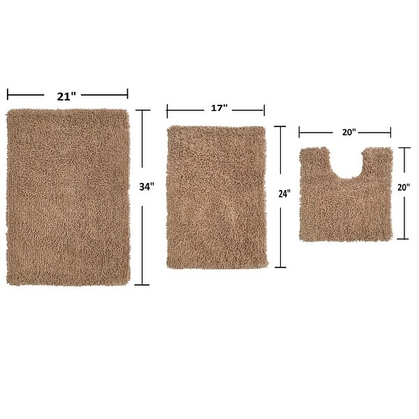 Home Weavers Fantasia Collection Absorbent Cotton 3 Piece Set Machine Washable Bath Rug-17"x24", 21"x34", 20"x20"