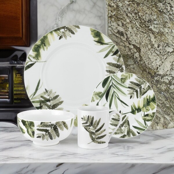 Spode Home Pressed Ferns 16 Piece Dinnerware Set - 10.5in, 7.5in, 6in, 12 ounce