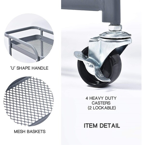3-Tier Utility Storage Cart with Pegboard Baskets