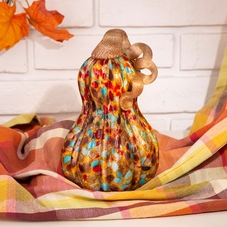 Glitzhome 9.06"H Multi Dots Glass Gourd Pumpkin